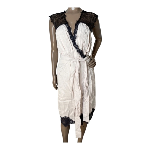 By Anthropologie Sleeveless V-Neck Lace Wrap Midi Dress Blush Pink Sz Small - Picture 4 of 11